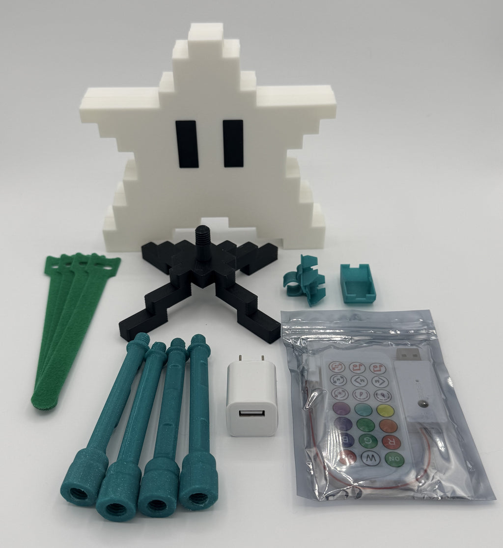Animated Bluetooth Mario Power Star Tree Topper LED – 3D Printed Gamer Christmas Topper with Stand & Controller